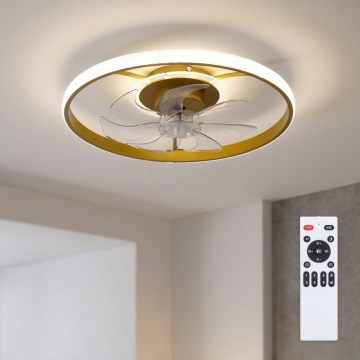 Brilagi - Ventilator de tavan LED dimabil, 66 W, 230 V, 3000-6500 K, Ø 55 cm, alb/auriu, cu telecomandă