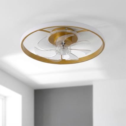Brilagi - Ventilator de tavan LED dimabil, 66 W, 230 V, 3000-6500 K, Ø 55 cm, alb/auriu, cu telecomandă