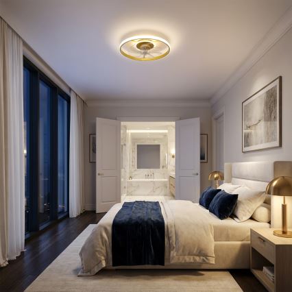 Brilagi - Ventilator de tavan LED dimabil, 66 W, 230 V, 3000-6500 K, Ø 55 cm, alb/auriu, cu telecomandă