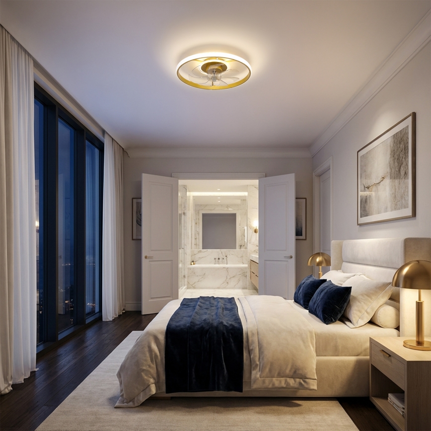 Brilagi - Ventilator de tavan LED dimabil, 66 W, 230 V, 3000-6500 K, Ø 55 cm, alb/auriu, cu telecomandă