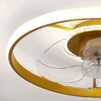 Brilagi - Ventilator de tavan LED dimabil, 66 W, 230 V, 3000-6500 K, Ø 55 cm, alb/auriu, cu telecomandă