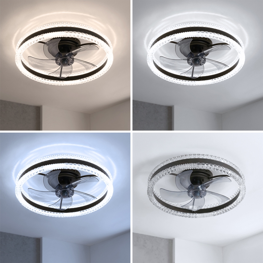 Brilagi - Ventilator de tavan cu LED reglabil, 62W, 230V, Ø 50 cm, negru, cu telecomandă