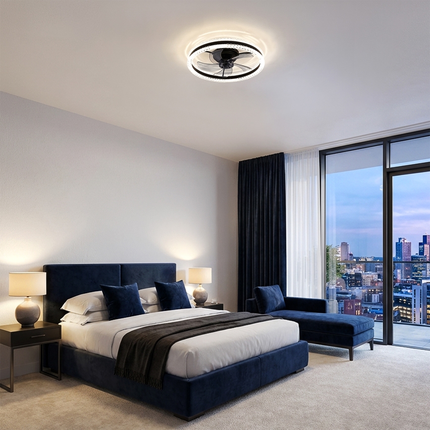 Brilagi - Ventilator de tavan cu LED reglabil, 62W, 230V, Ø 50 cm, negru, cu telecomandă