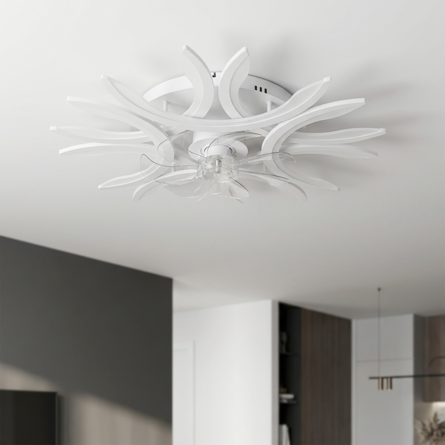 Brilagi - Ventilator de tavan cu lumină LED dimabilă, 70W/230V, Ø 76 cm, alb + telecomandă