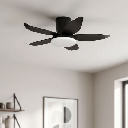 Brilagi - Ventilator de tavan cu LED dimabil, 32W, 230V, 3000–6500K, Ø 95 cm, negru + telecomandă