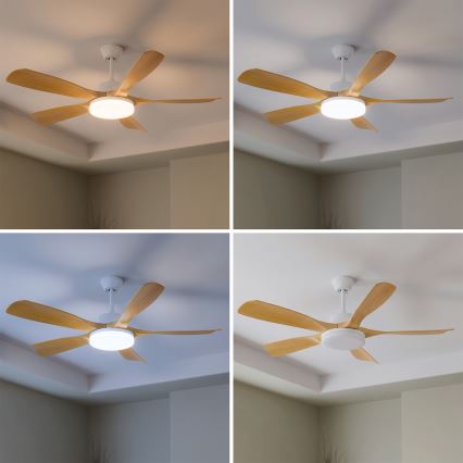 Brilagi - Ventilator de tavan cu LED dimabil/34W/230V 132 cm alb/maro + telecomandă