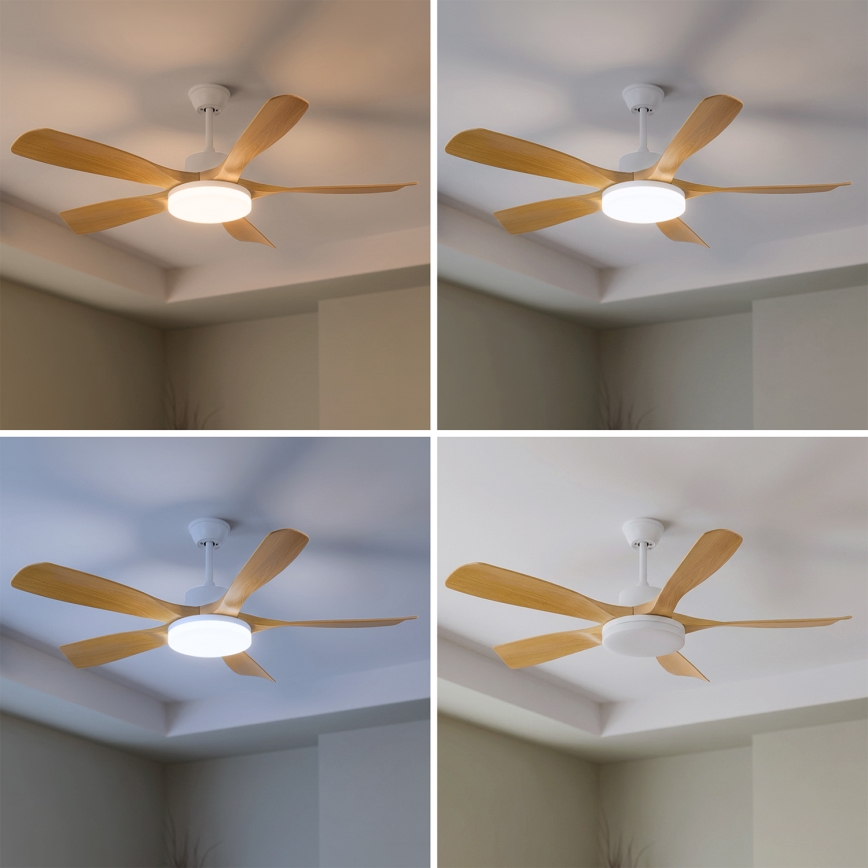 Brilagi - Ventilator de tavan cu LED dimabil/34W/230V 132 cm alb/maro + telecomandă