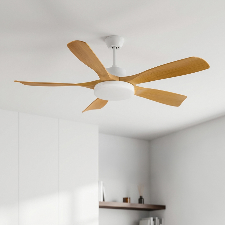 Brilagi - Ventilator de tavan cu LED dimabil/34W/230V 132 cm alb/maro + telecomandă