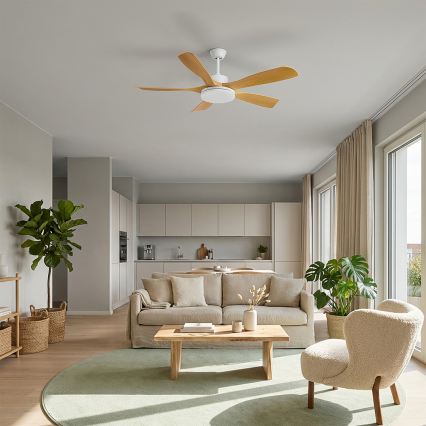 Brilagi - Ventilator de tavan cu LED dimabil/34W/230V 132 cm alb/maro + telecomandă