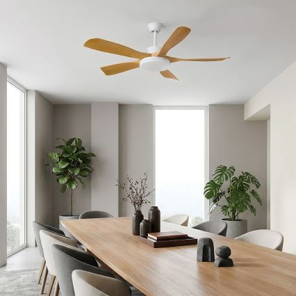 Brilagi - Ventilator de tavan cu LED dimabil/34W/230V 132 cm alb/maro + telecomandă