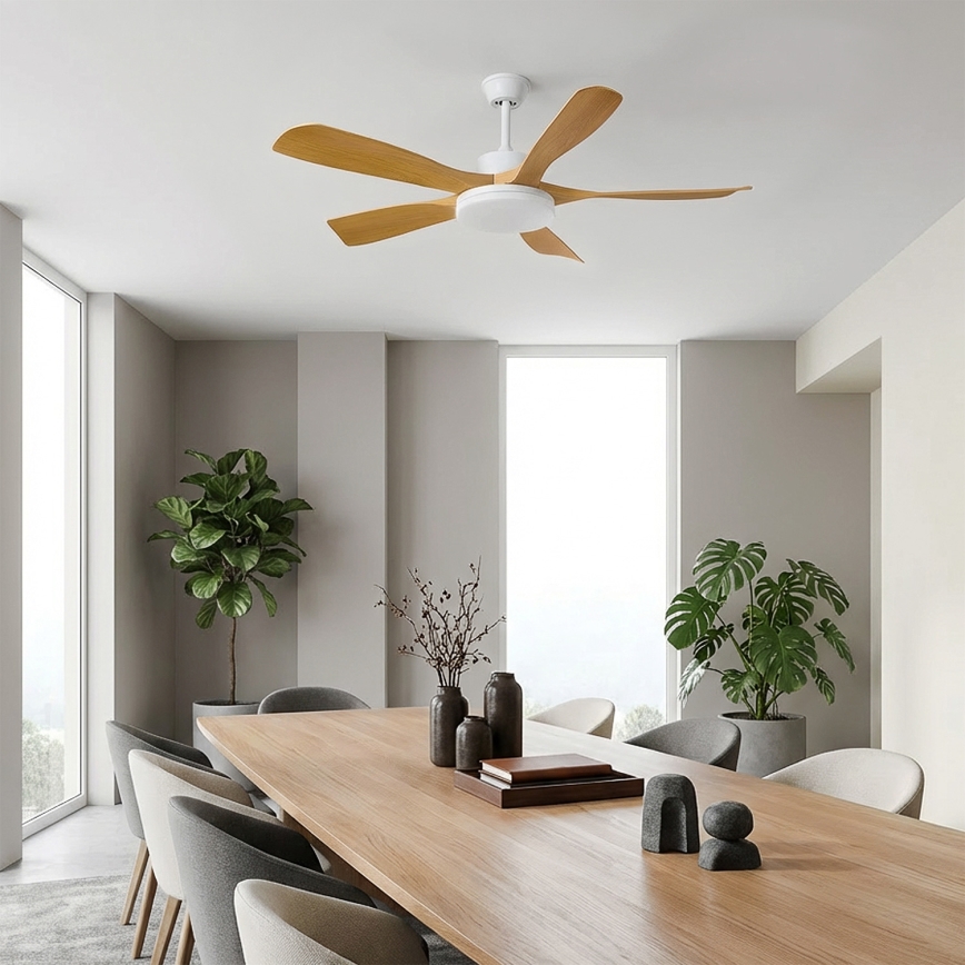 Brilagi - Ventilator de tavan cu LED dimabil/34W/230V 132 cm alb/maro + telecomandă
