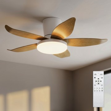 Brilagi - Ventilator de tavan LED reglabil, 32W/230V, 3000–6500K, Ø 95 cm, alb/maro + telecomandă
