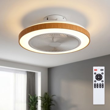 Brilagi - Ventilator de tavan LED reglabil, 38W/230V, 3000-6500K, Ø 50 cm, alb/maro + telecomandă