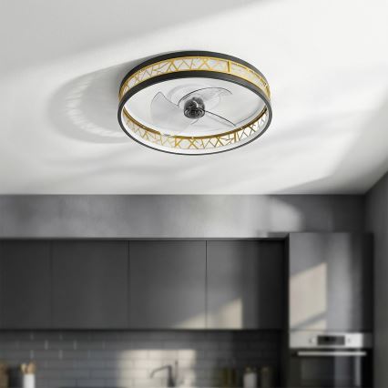 Brilagi - Ventilator de tavan LED dimabil 34W/230V 3000-6500K diam. 50 cm negru/auriu + telecomandă