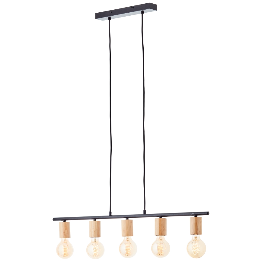Brilliant - Candelabru KERRY suspendat pe cablu 5xE27/40W/230V negru/bambus