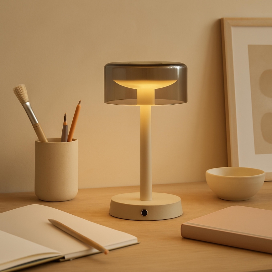 Brilliant RAZOR - Lampă de masă LED pentru exterior, reîncărcabilă, cu control tactil și intensitate reglabilă, 2,5W/5V, 2700K, 2600 mAh, IP44, gri