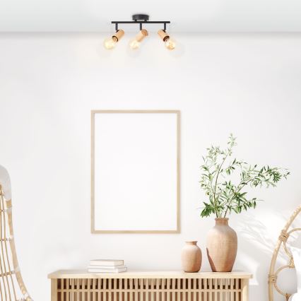 Brilliant - Lampă spot KERRY 3xE27/40W/230V, negru/bambus