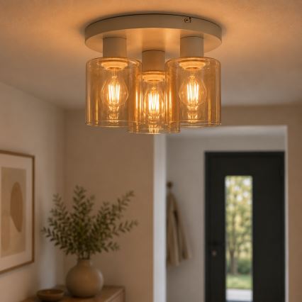 Brilliant - Lustră aplicată LYSKA 3xE27/20W/230V diametru 31 cm crem/bej fumuriu