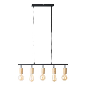 Brilliant - Lustră suspendată pe cablu, 5xE27/28W/230V, negru/bambus