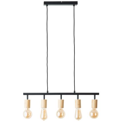 Brilliant - Lustră suspendată pe cablu, 5xE27/28W/230V, negru/bambus