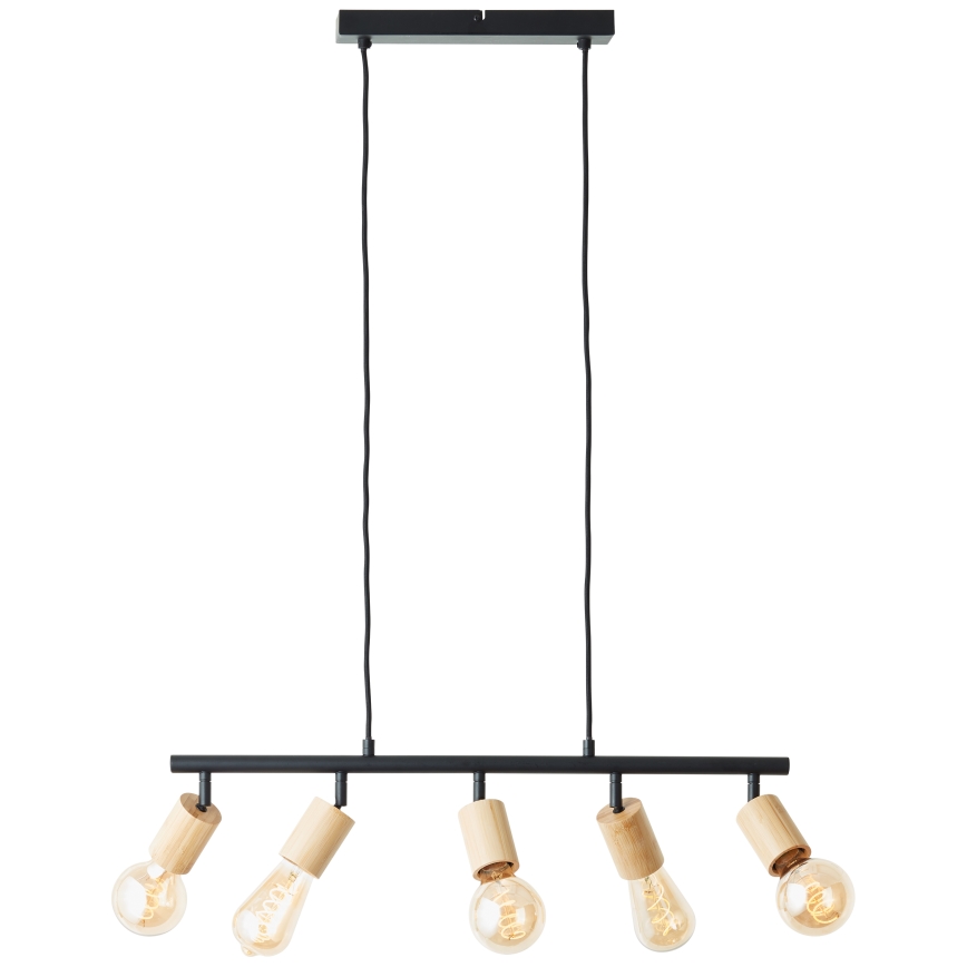 Brilliant - Lustră suspendată pe cablu, 5xE27/28W/230V, negru/bambus