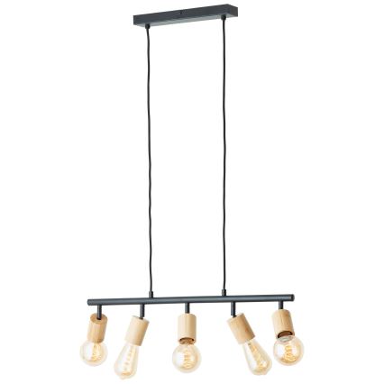 Brilliant - Lustră suspendată pe cablu, 5xE27/28W/230V, negru/bambus