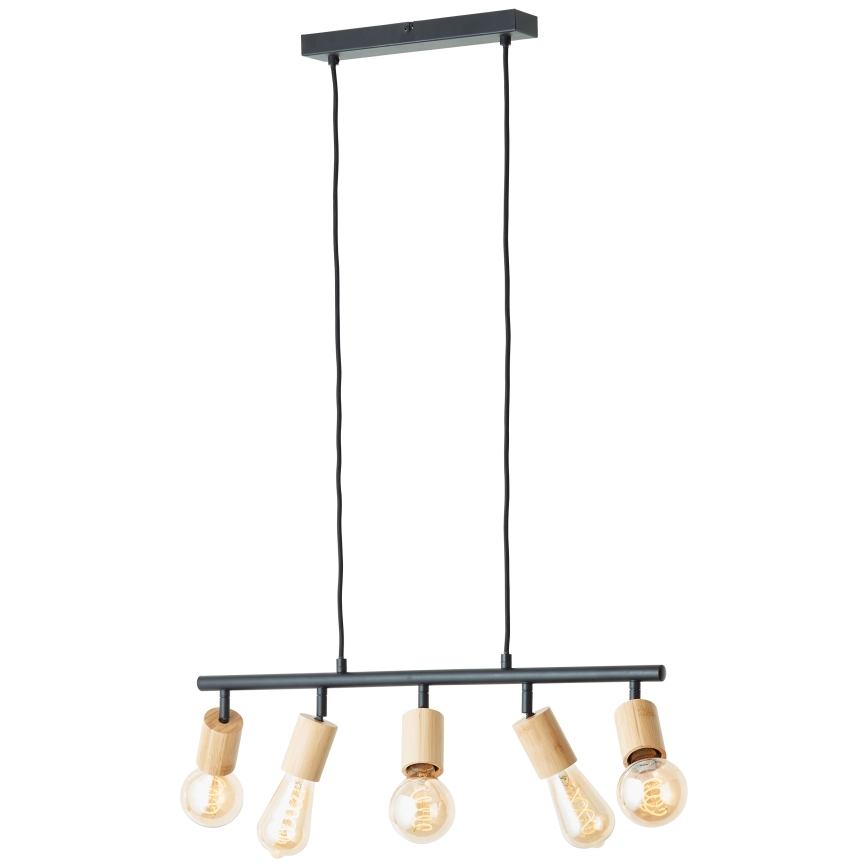 Brilliant - Lustră suspendată pe cablu, 5xE27/28W/230V, negru/bambus