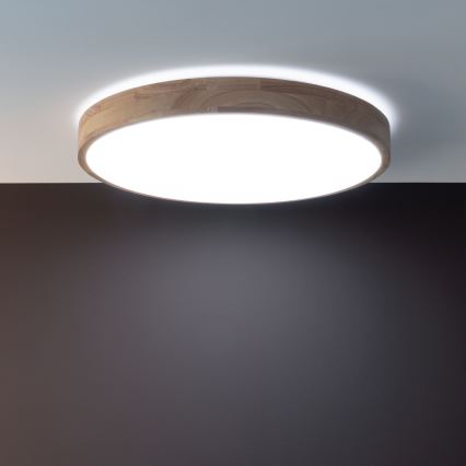 Brilliant - Plafonieră LED dimabilă SLIMLINE LED/60W/230V 3000-6500K Ø45 cm, finisaj lemn de cauciuc + telecomandă
