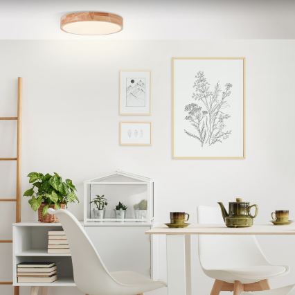 Brilliant - Plafonieră LED SLIMLINE, 22 W, 230 V, Ø 39 cm, lemn de cauciuc