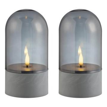 Brilliant - Set 2x lumânări LED ILLUSION LED/2xAA IP44 gri / negru fumuriu