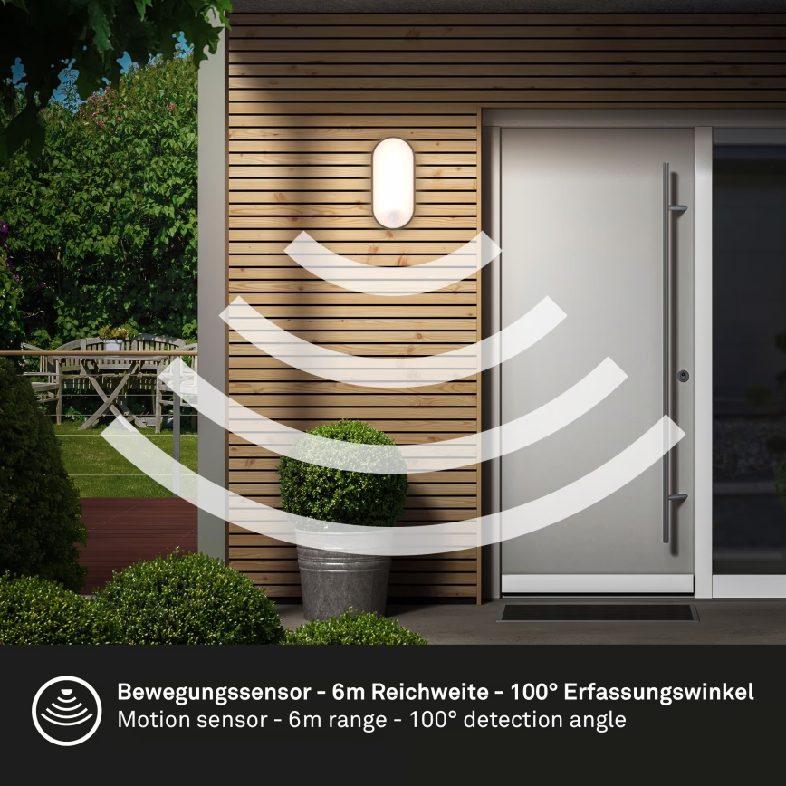 Brilo RUCH - Aplică de perete LED pentru exterior cu senzor de mișcare și senzor crepuscular LED/12W/230V IP65, neagră