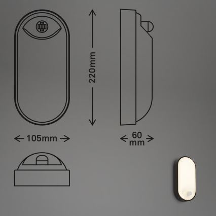 Brilo RUCH - Aplică de perete LED pentru exterior cu senzor de mișcare și senzor crepuscular LED/12W/230V IP65, neagră