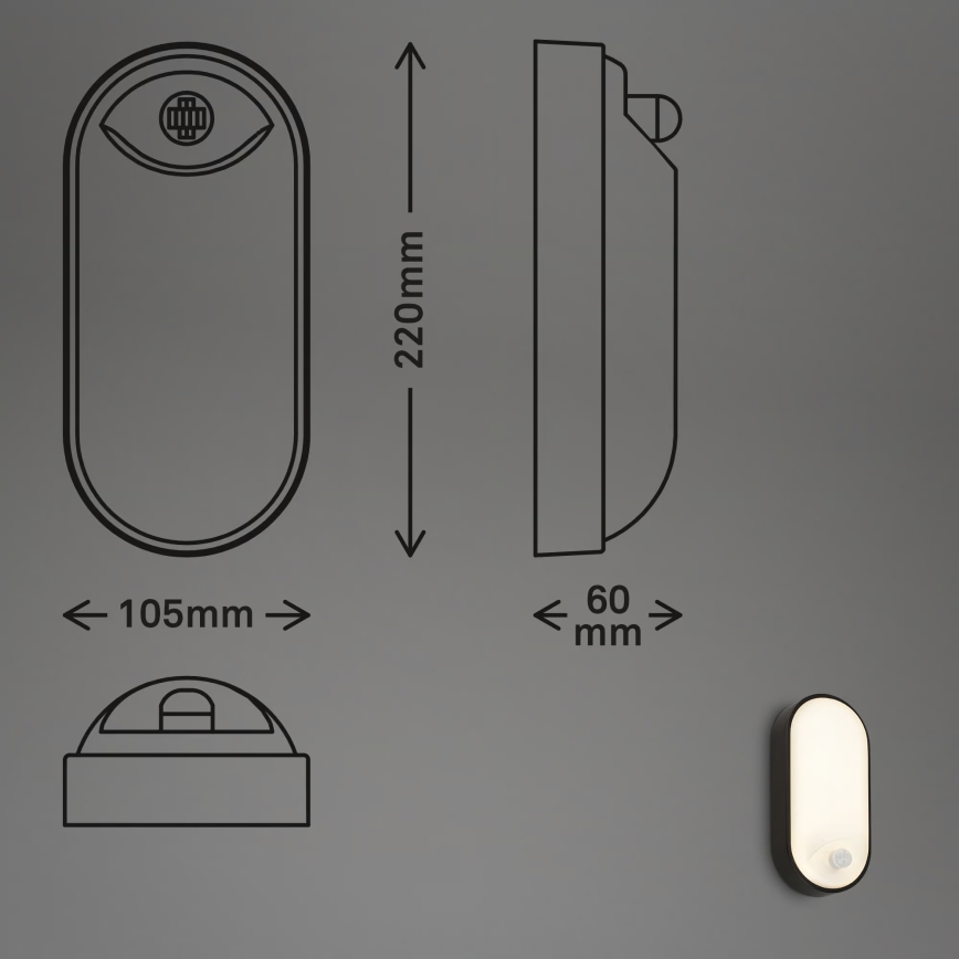 Brilo RUCH - Aplică de perete LED pentru exterior cu senzor de mișcare și senzor crepuscular LED/12W/230V IP65, neagră