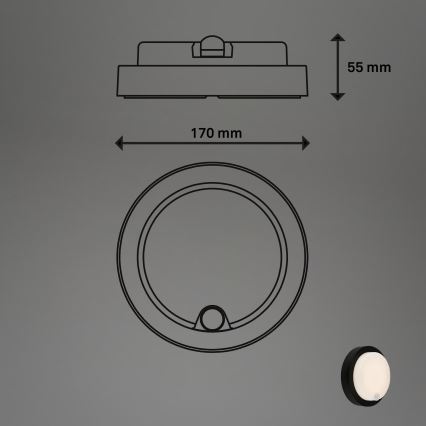 Brilo - Aplica LED de perete reîncărcabilă pentru exterior, cu senzor, 4W/5V, 4400 mAh, IP44, negru