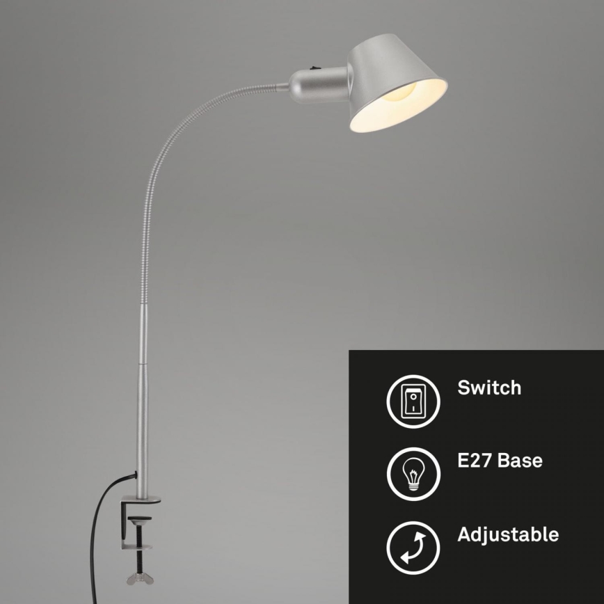 Brilo - Lampă de birou flexibilă cu clemă, 1xE27/10W/230V, argintie