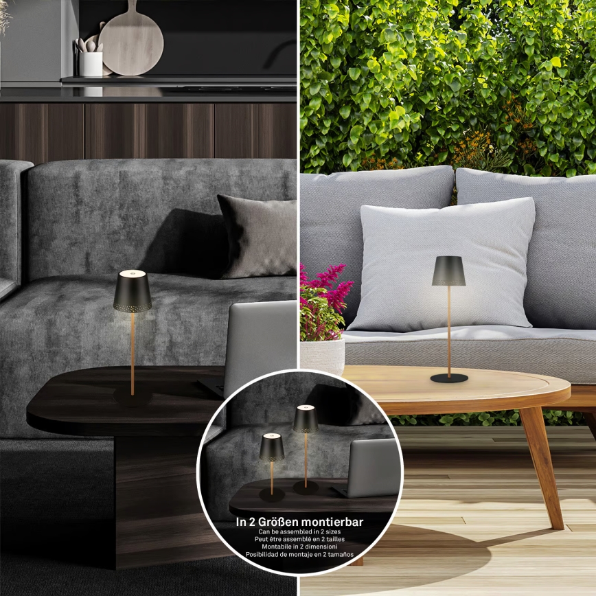 Brilo - Lampă de masă pentru exterior LED reîncărcabilă, tactilă și reglabilă KIKI LED/2,6W/5V IP44 2600 mAh negru