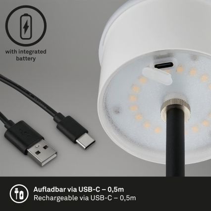 Brilo - Lampă de masă LED tactilă, reîncărcabilă și reglabilă pentru exterior KIKI LED/2,6W/5V IP44 2600 mAh argintie