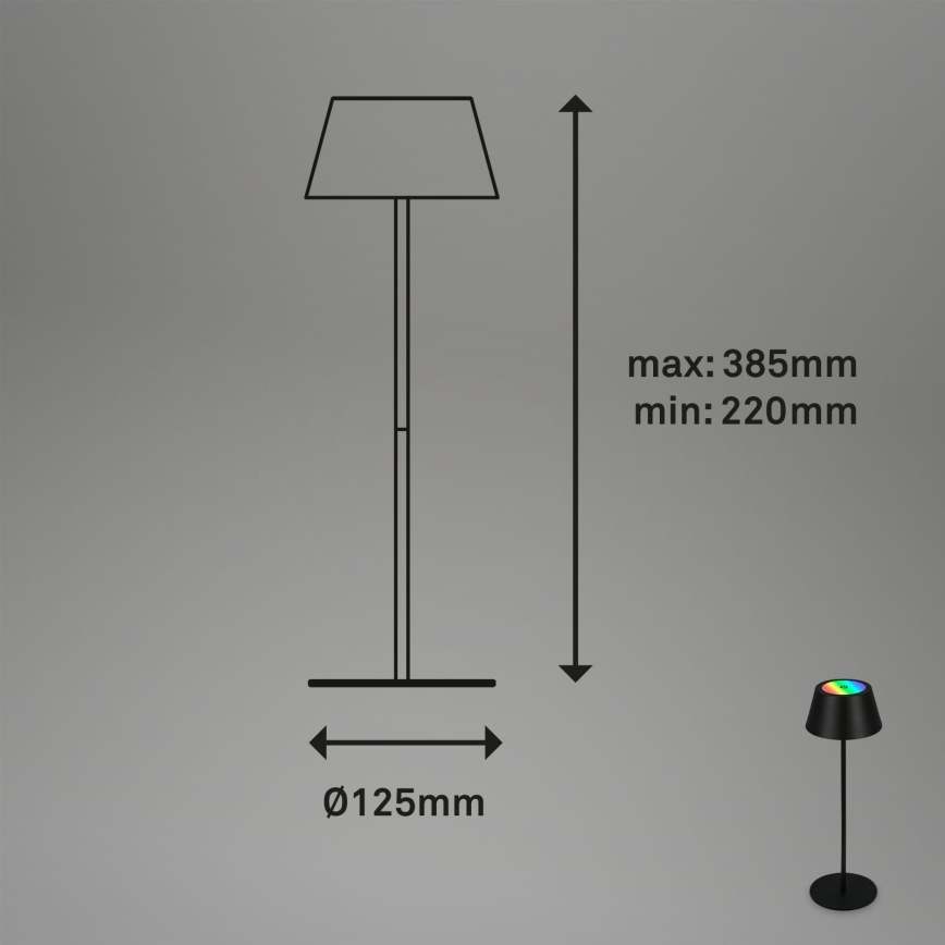 Brilo - Lampă de masă exterioară tactilă reîncărcabilă KIKI LED RGB, reglabilă, 2,6 W / 5 V, IP44, 2600 mAh, negru