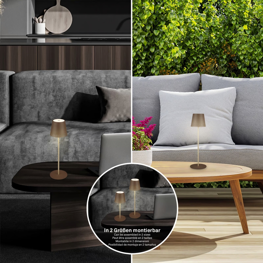 Brilo - Lampă de masă LED KIKI pentru exterior, tactilă, reîncărcabilă și reglabilă, LED/2,6W/5V IP44 2600 mAh maro