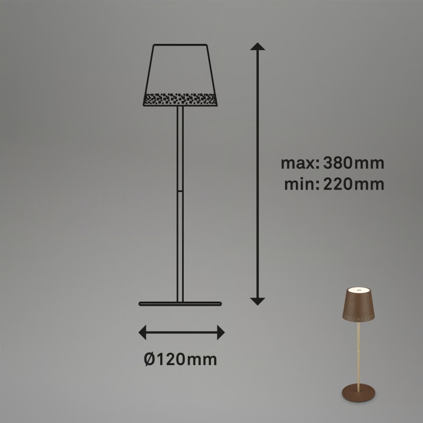 Brilo - Lampă de masă LED KIKI pentru exterior, tactilă, reîncărcabilă și reglabilă, LED/2,6W/5V IP44 2600 mAh maro
