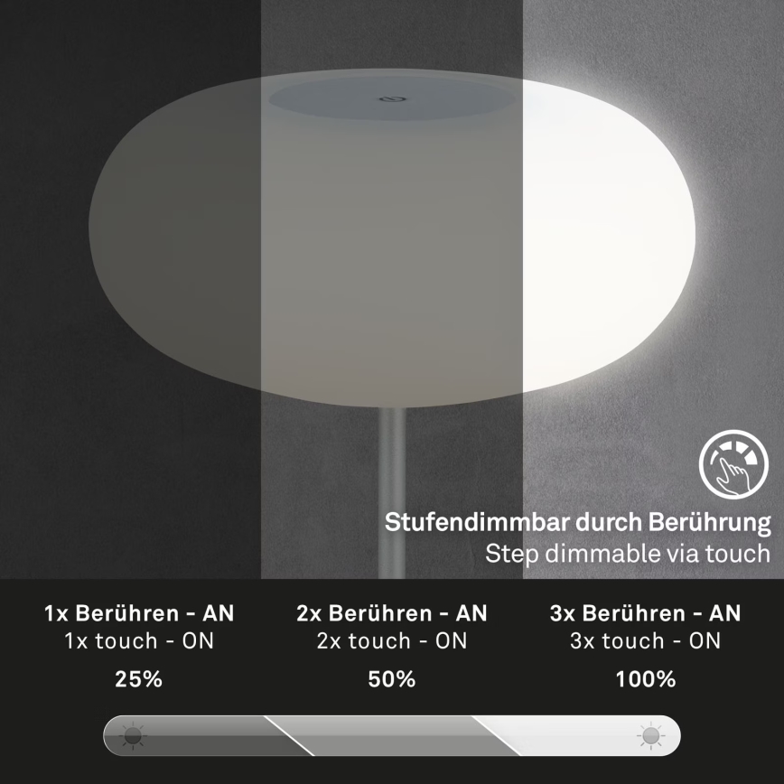 Brilo OLANA - Lampă de masă LED reîncărcabilă, reglabilă, pentru exterior LED/3W/5V 3300K IP44 2000 mAh