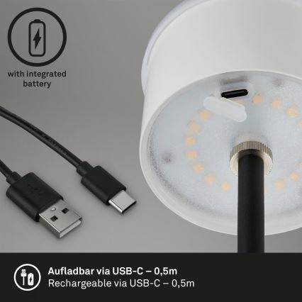 Brilo - Lampă de masă LED de exterior KIKI, reglabilă, reîncărcabilă, cu control tactil, LED/2,6W/5V IP44 2600 mAh, neagră
