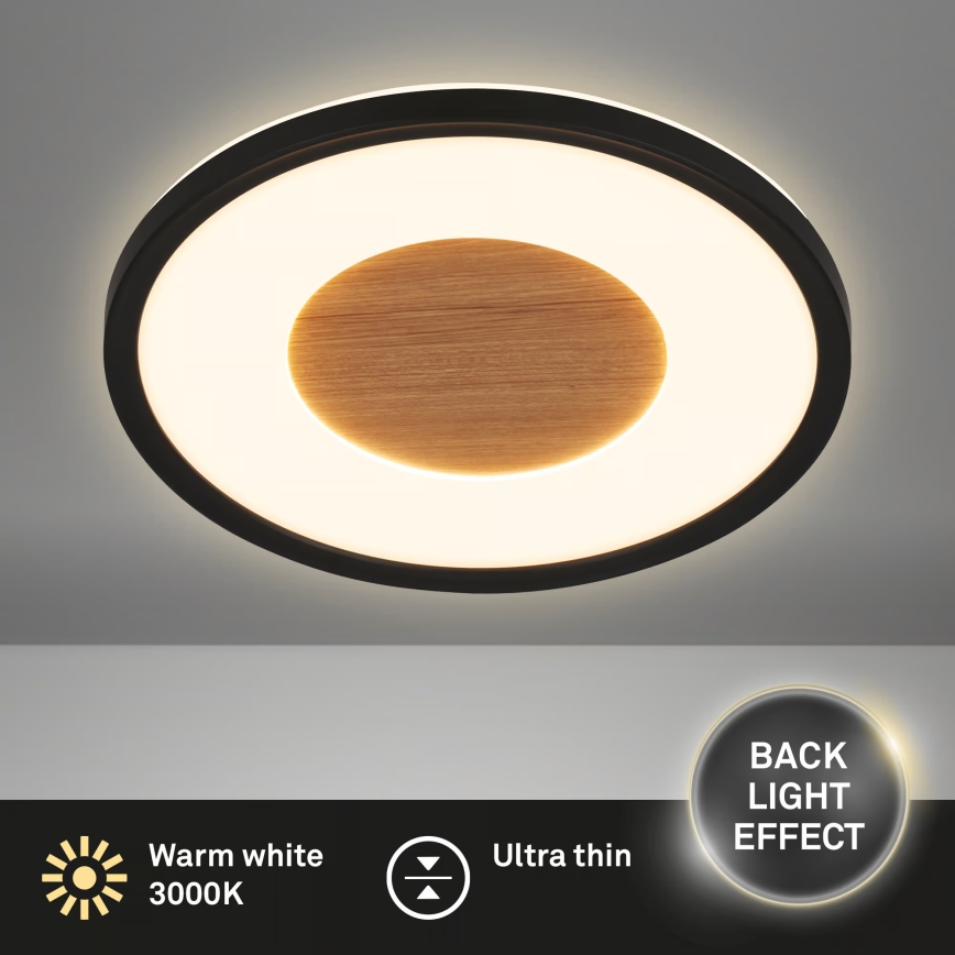 Brilo - Lampă LED de tavan SUFIT WOOD, 18W, 230V, 3000K, Ø 29 cm