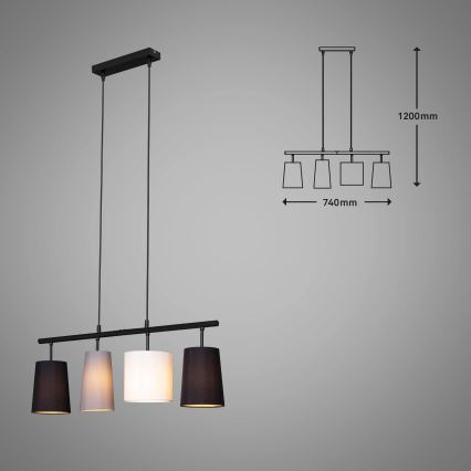 Brilo - lustră suspendată pe cablu, 4xE27/40W/230V, negru/gri/alb