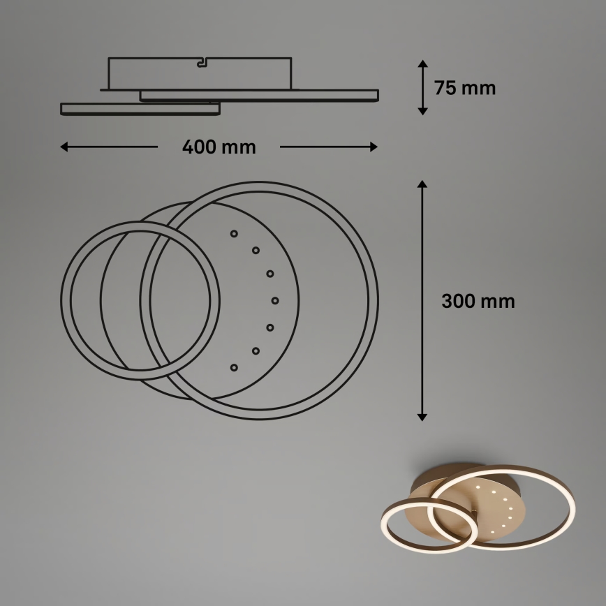 Brilo - Plafonieră LED dimabilă, 26W, 230V, 3000K, maro