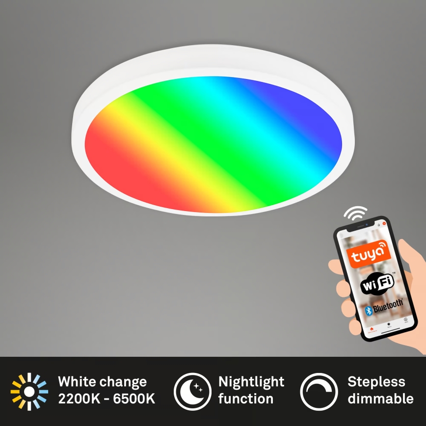 Brilo - Plafonieră LED RGBW dimmabilă, 20W, 230V, 2200–6500K, Wi‑Fi Tuya, diametru 27 cm