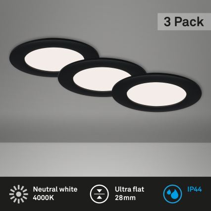Brilo - Set de 3 spoturi LED încastrate pentru baie FLAT LED/6W/230V IP44, negre