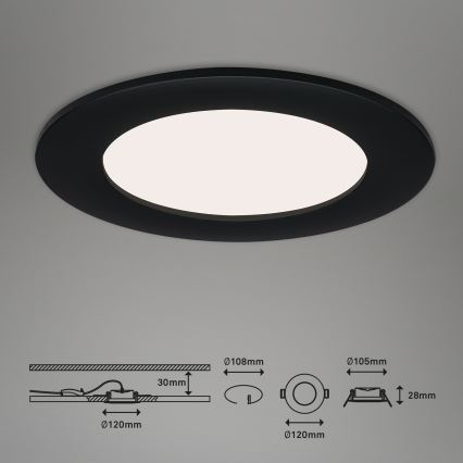 Brilo - Set de 3 spoturi LED încastrate pentru baie FLAT LED/6W/230V IP44, negre