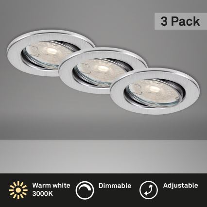 Brilo - Set 3 buc. corpuri de iluminat LED încastrate pentru baie, dimmabile, LED/5,5W/230V, 3000K, IP23, crom mat