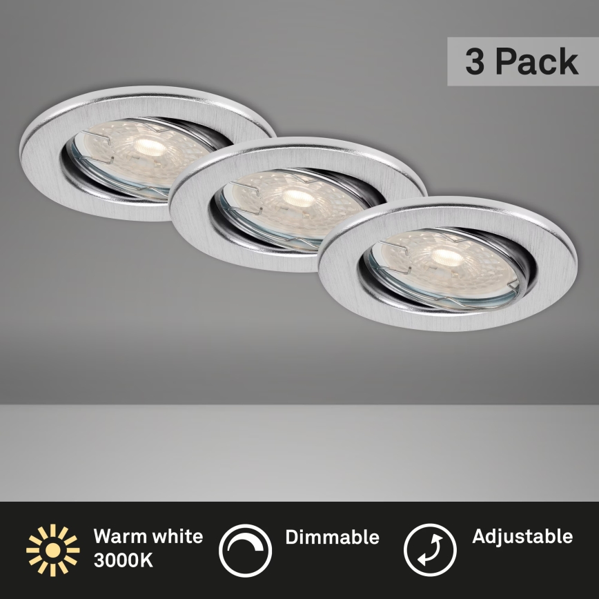 Brilo - Set 3 buc. corpuri de iluminat LED încastrate pentru baie, dimmabile, LED/5,5W/230V, 3000K, IP23, crom mat